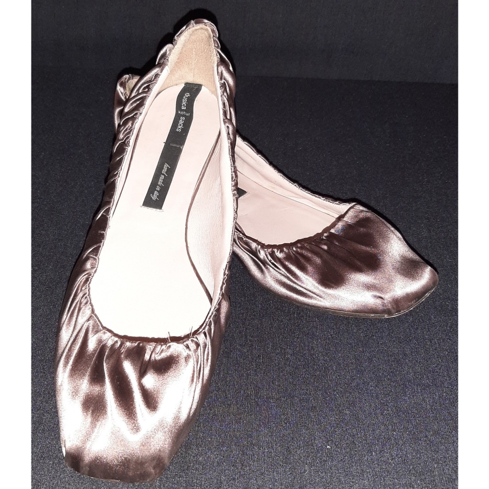 Dusica Sacks Kotur, Mauve Ballet Flats, Satin and Leather, Women's Size 40